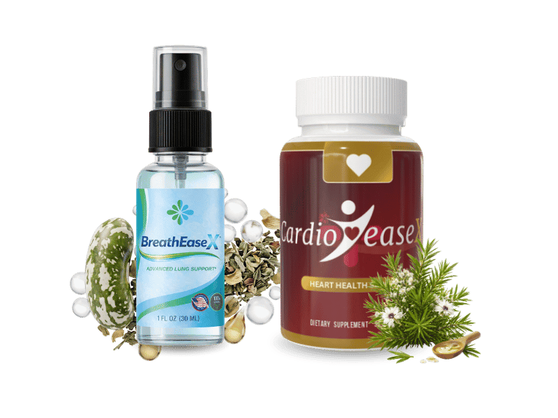 BreathEaseX lung support spray and CardioEaseX heart health supplement kit